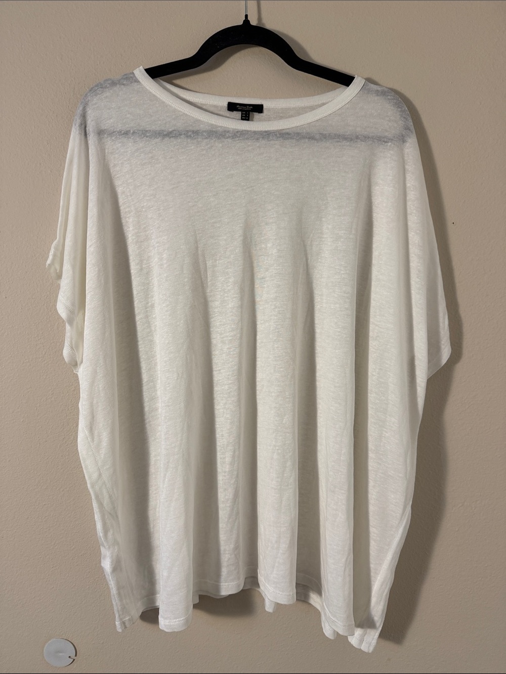 Massimo Dutti White Oversized Cap Sleeve Lightweight Linen Blend Top Size S